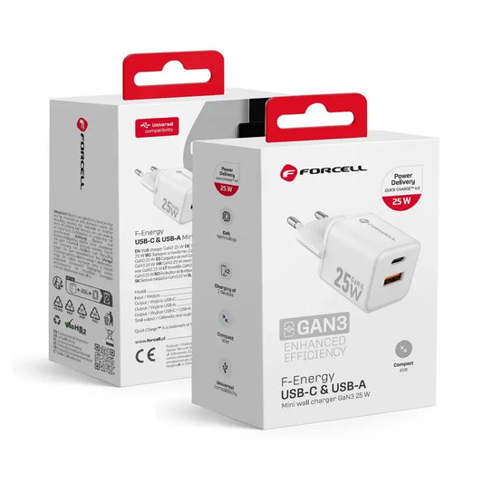 FORCELL Mini GaN III VT-25B – 25W Ladegerät mit USB-C PD & USB-A QC4.0, Weiß - MIZO.at