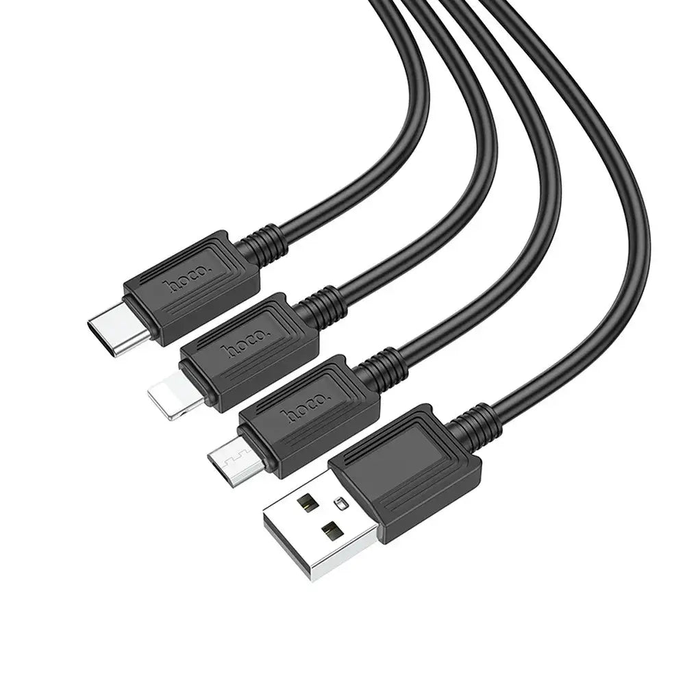 Hoco X74 3in1 USB Kabel 1m Lightning Micro USB USB-C Schwarz - MIZO.at