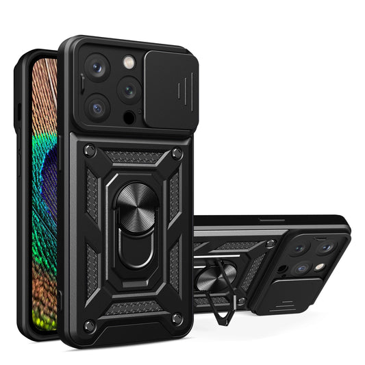 iPhone 15 Pro Hybrid Armor Camshield Case | Black with Camera Cover - MIZO.at