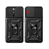 iPhone 15 Pro Hybrid Armor Camshield Case | Black with Camera Cover - MIZO.at