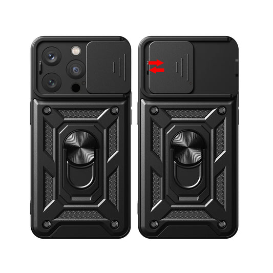 iPhone 15 Pro Hybrid Armor Camshield Case | Black with Camera Cover - MIZO.at