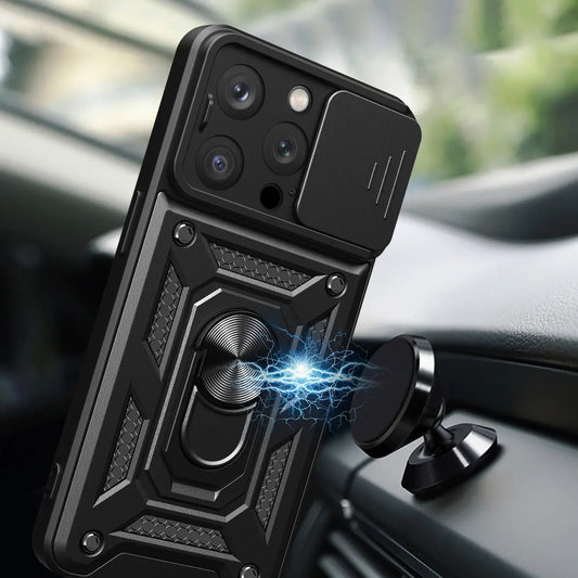 iPhone 15 Pro Schutzhülle – Hybrid Armor CamShield Case Schwarz mit Kameraschutz - MIZO.at