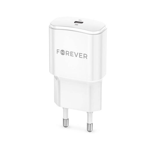 Forever TC-01-20C: 20W USB-C PD Schnelllader für iPhone/Samsung, Weiß - MIZO.at