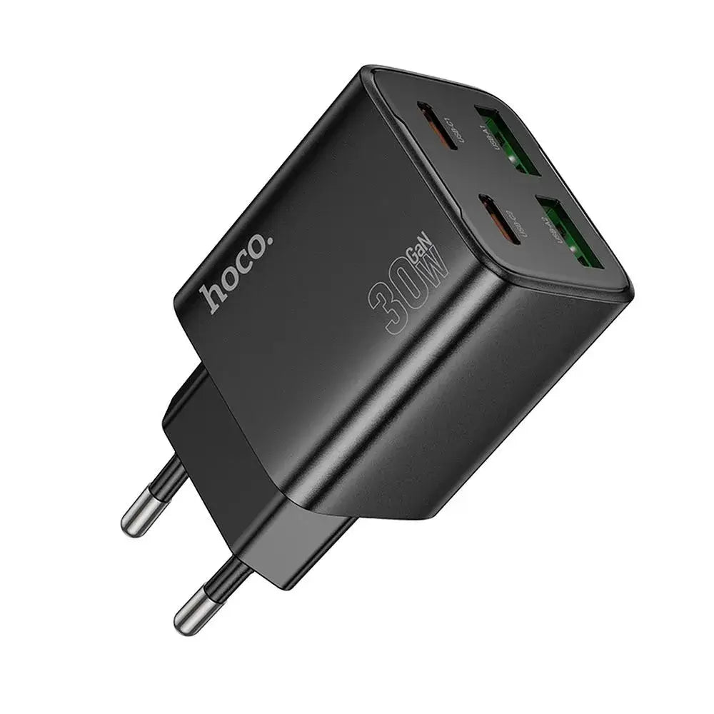 Hoco N56 30W Multiport Ladegerät 2×USB-C + 2×USB-A QC3.0 PD Schwarz - MIZO.at
