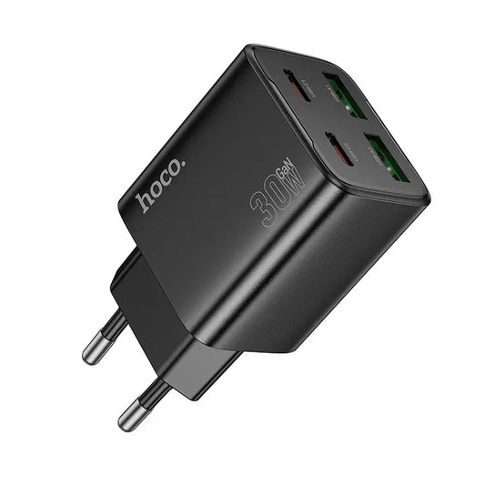 Hoco N56 30W Multiport Ladegerät 2×USB-C + 2×USB-A QC3.0 PD Schwarz - MIZO.at