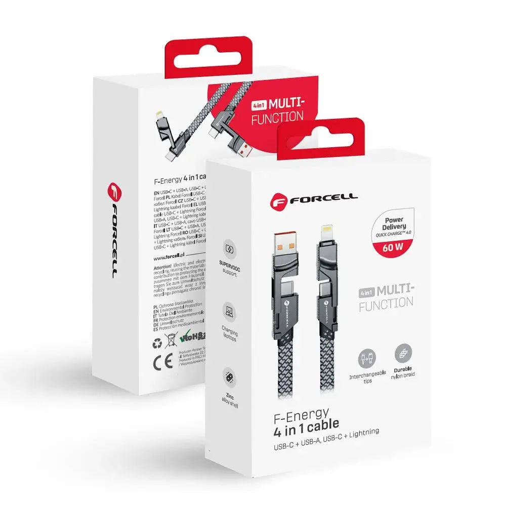 FORCELL F-ENERGY C241 4in1 Cable QC PD 3A 60W 1m Chrome - MIZO.at