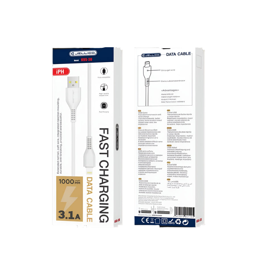 3.1A Lightning Charging Cable 1m - Jellico KDS-30 (White) - MIZO.at