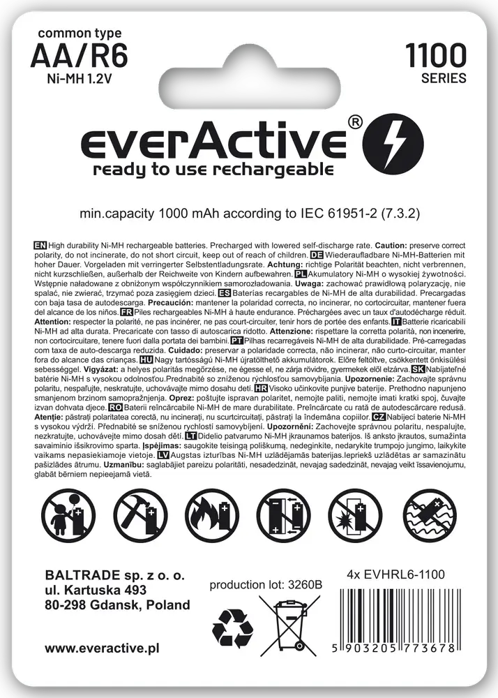 everActive R6/AA Ni-MH 1100mAh Ready-to-Use 4er Pack - MIZO.at