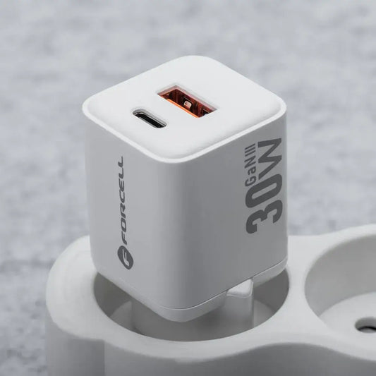 FORCELL Mini GaN – 30W PD QC4.0 Ladegerät mit USB-C & USB-A, Weiß - MIZO.at