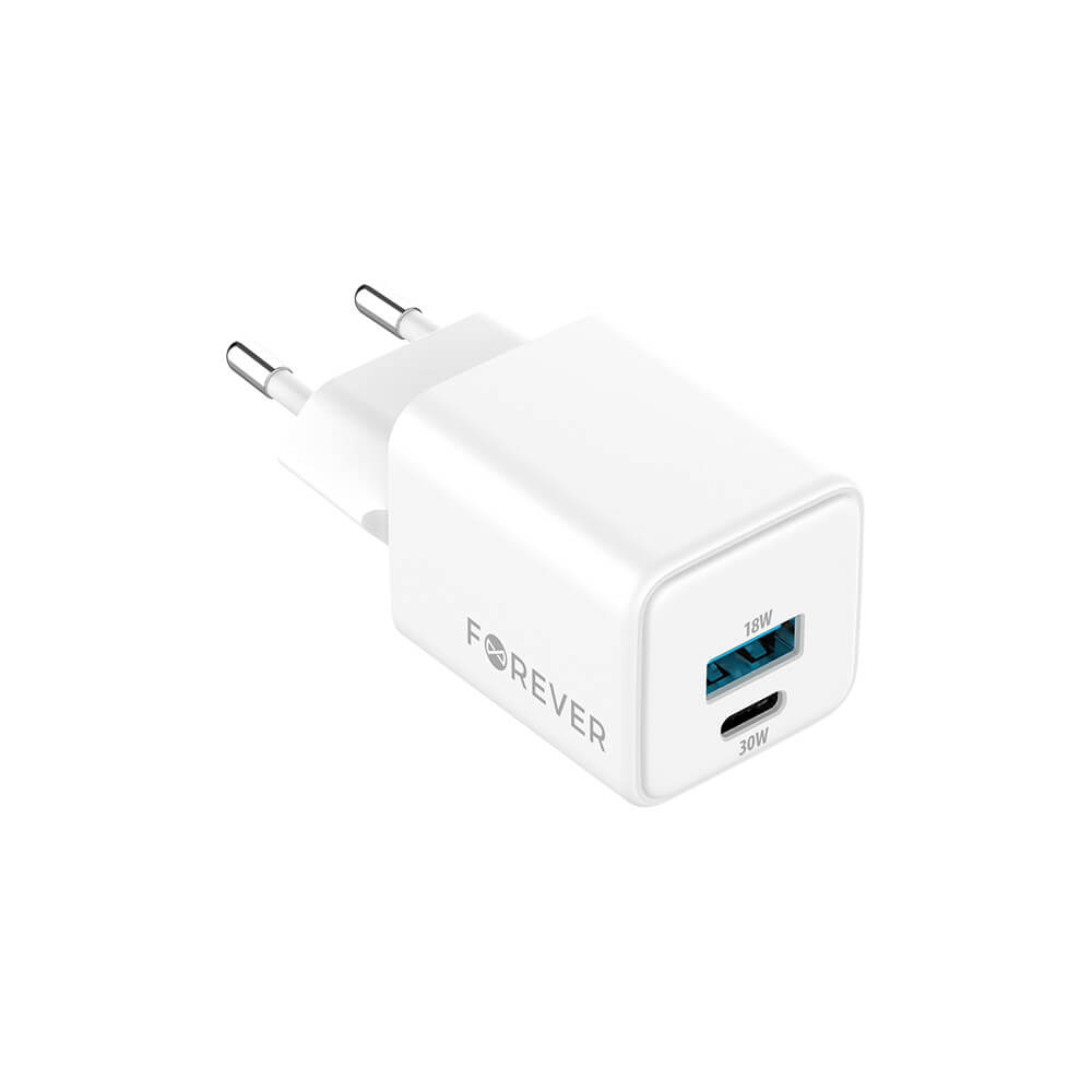 Forever TC-08 GaN Charger | 30W PD QC USB-C + USB-A White - MIZO.at