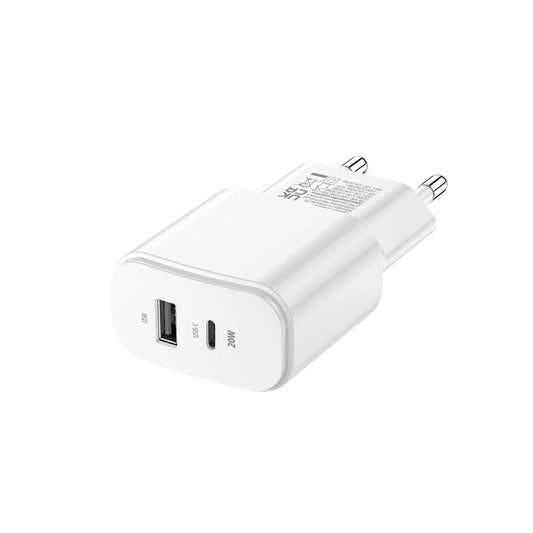 Forever TC-01: 20W Dual USB Ladegerät (USB-C PD + USB-A QC) Weiß - MIZO.at