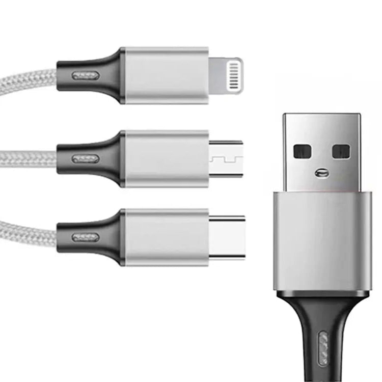 3-in-1 Ladekabel Lightning/Micro-USB/Type-C – 1,2 m, Silber - MIZO.at