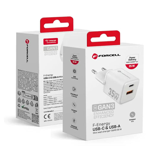 FORCELL Mini GaN III VT-35C – 35W USB-C & USB-A Schnellladegerät, Weiß - MIZO.at