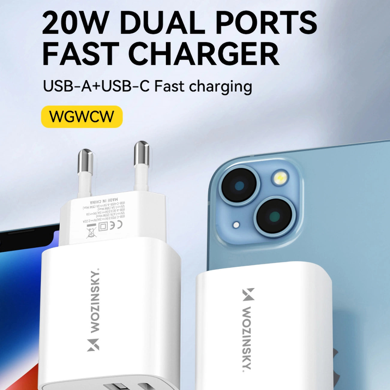 Wozinsky 20W USB-A USB-C Wall Charger | Dual Ports, Fast Charging (White) - MIZO.at