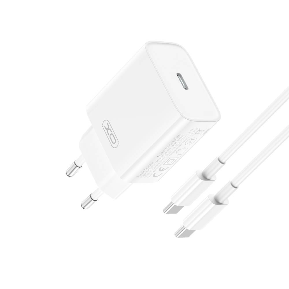 XO CE15 Charger | 20W PD USB-C + USB-C Cable White - MIZO.at