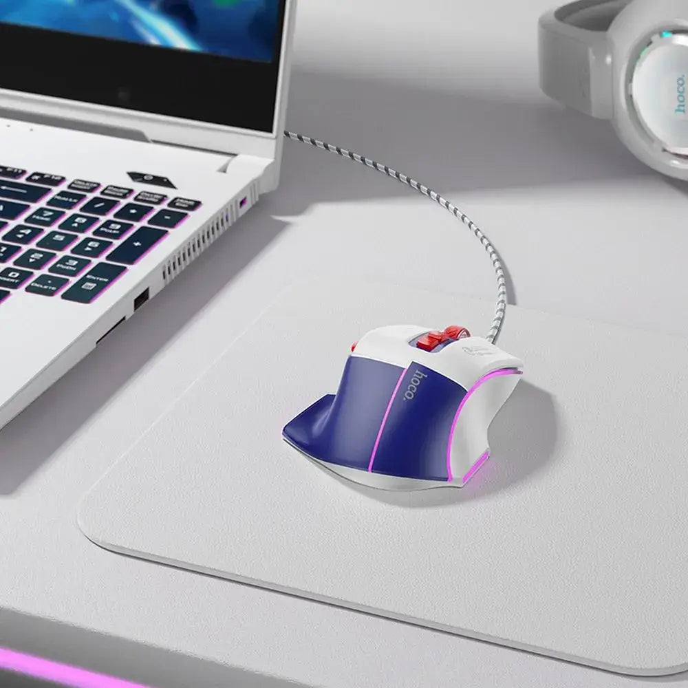 HOCO Gaming Wired USB A Computer Mouse 3600DPI White Blue - MIZO.at