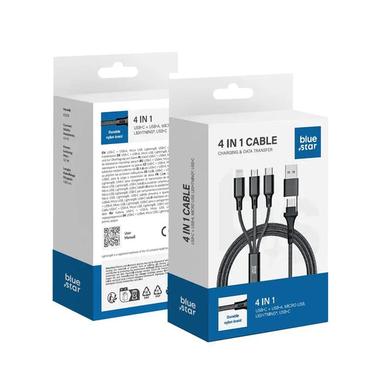 BLUE STAR 4in1 Ladekabel USB-C/A zu Micro/Lightning/C - 1.2m - MIZO.at