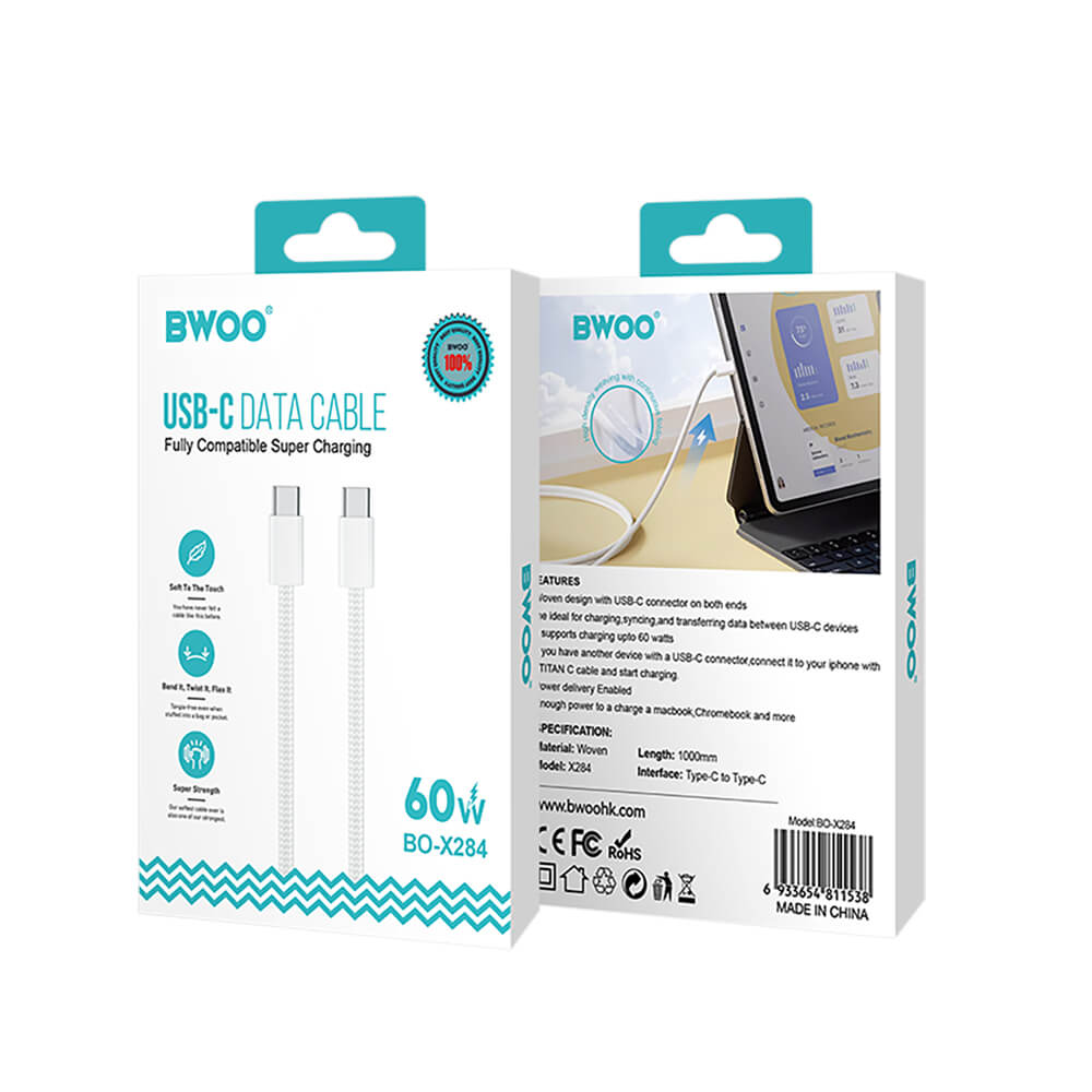 BWOO USB-C Cable BO-X284 | 60W Fast Charge Cable 1m White - MIZO.at