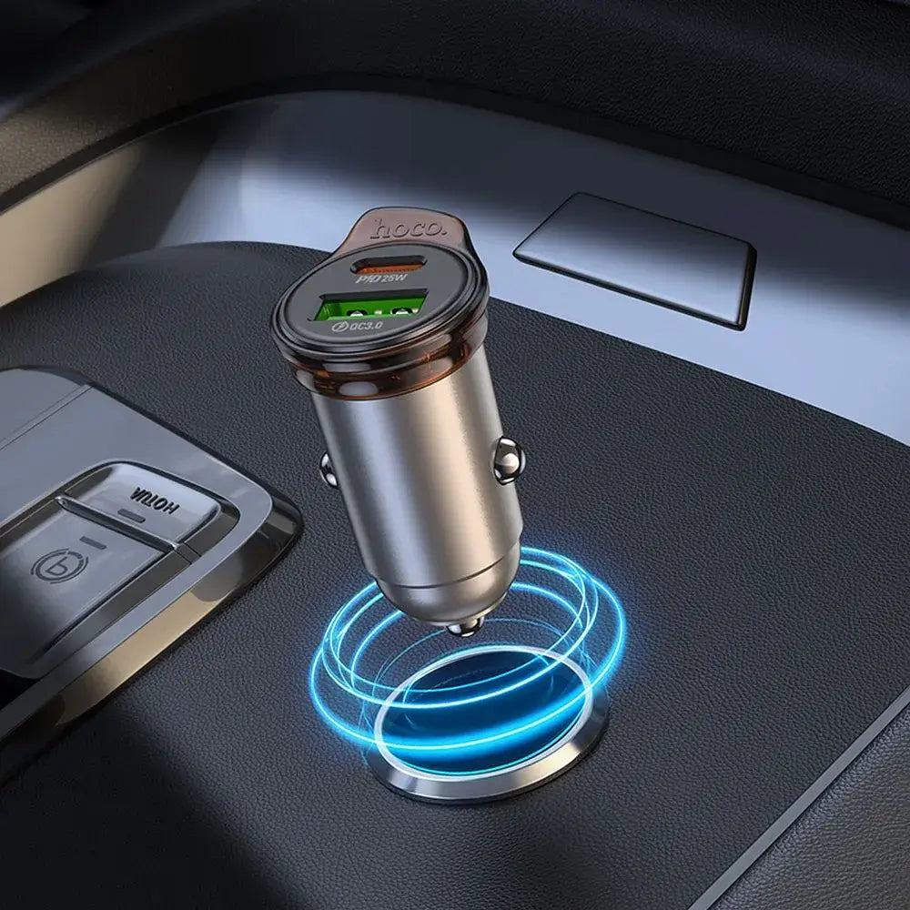 Hoco Auto-Ladegerät USB-A + USB-C QC3.0 PD 43W Grau - MIZO.at