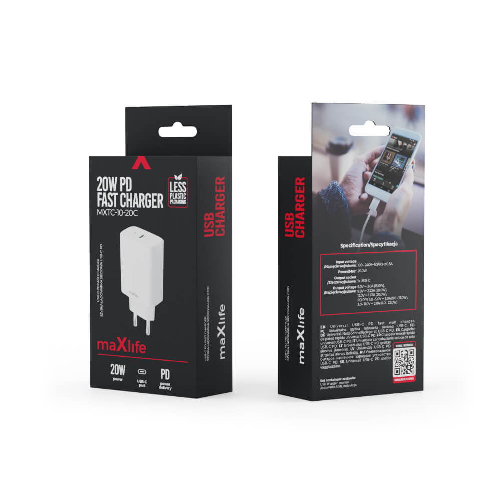 Maxlife USB-C Charger 20W | PD & QC Fast Charging White - MIZO.at