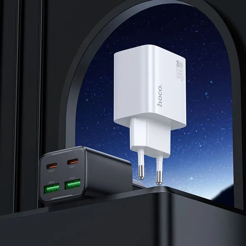 Hoco N56 30W Multiport Ladegerät 2×USB-C + 2×USB-A QC3.0 PD Schwarz - MIZO.at