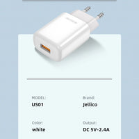 Jellico EU01 Wall Charger | 12W 2.4A USB Power Adapter White - MIZO.at