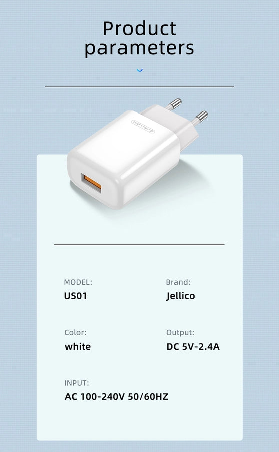 Jellico EU01 Wall Charger | 12W 2.4A USB Power Adapter White - MIZO.at