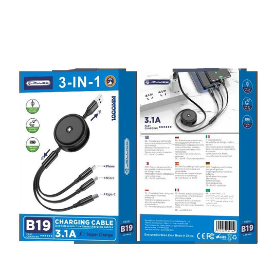 Jellico B19 3-in-1 Ladekabel – Lightning/USB-C/Micro USB 1.2m Schwarz - MIZO.at