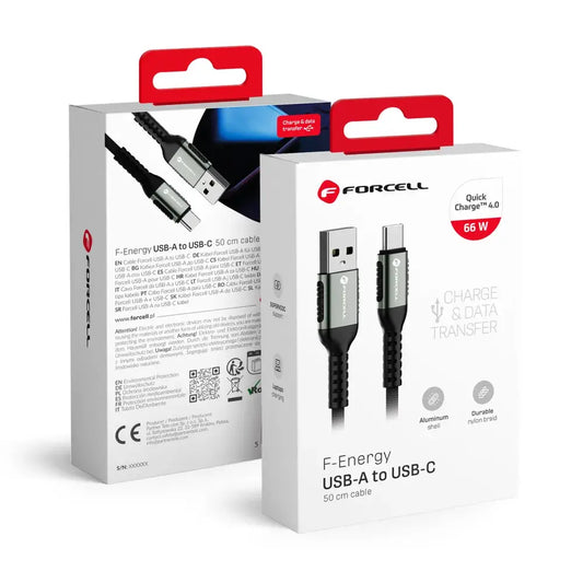 FORCELL C256 Ladekabel USB-A auf Type-C 66W QC4.0 – 0.5m, Schwarz - MIZO.at
