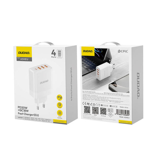 Dudao A5HEU Multiport Ladegerät 3×USB-A + USB-C PD 20W Weiß - MIZO.at