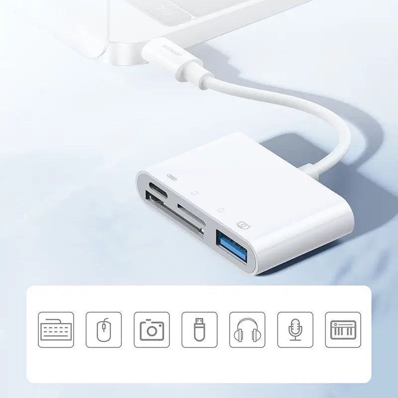 Joyroom S-H142 Lightning OTG Hub | USB, SD, TF & Charging – White - MIZO.at