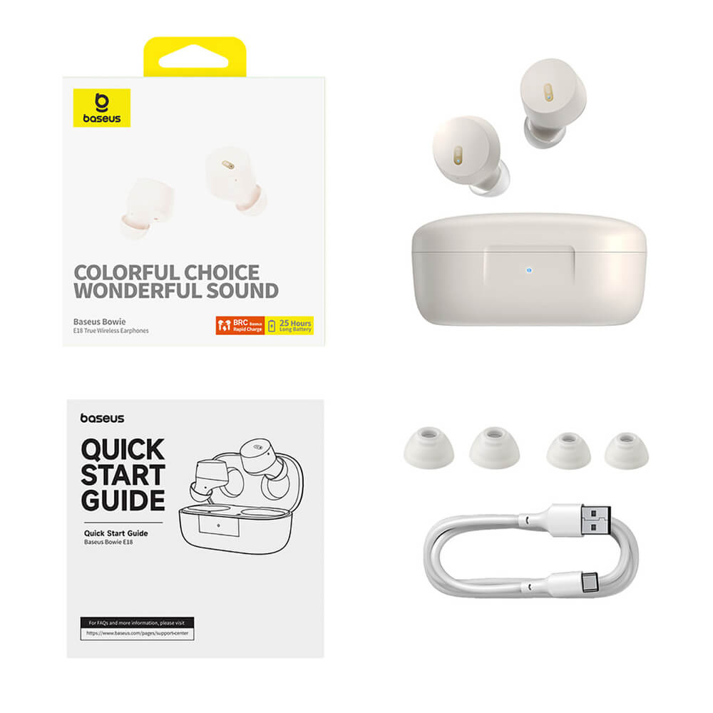 Baseus Bowie E18 Wireless TWS Earphones ENC IPX4 Weiß - MIZO.at