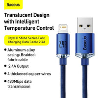 Lightning Crystal Shine Cable 2.4A 2M | Blue - MIZO.at