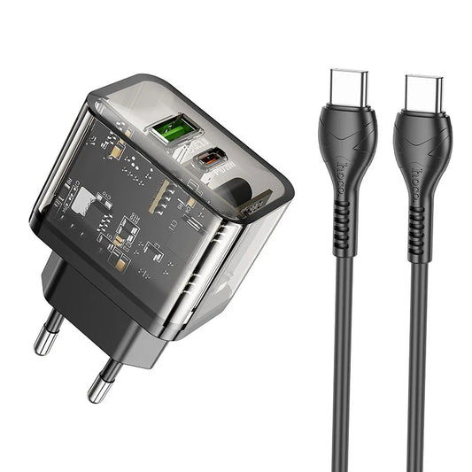Hoco N34 20W Dual Ladegerät USB-A + USB-C + USB-C Kabel Transparent - MIZO.at