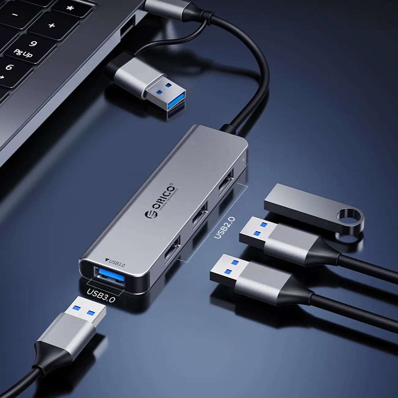 Orico YSA5-U3 Docking Hub | USB-A/USB-C, 4 Ports, Gray