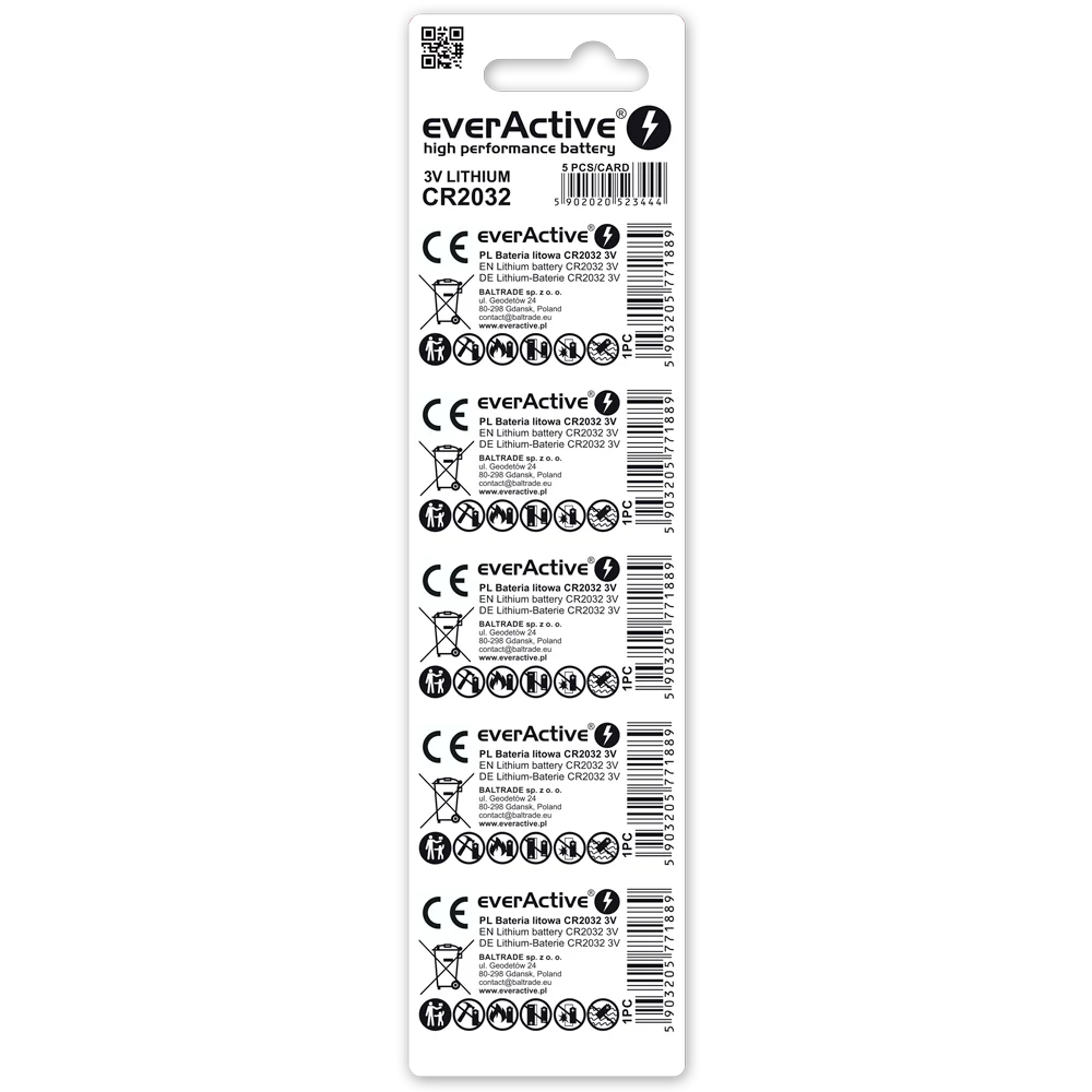 everActive CR2032 Lithium Batterien 5er Pack – 3,0V Knopfzellen - MIZO.at