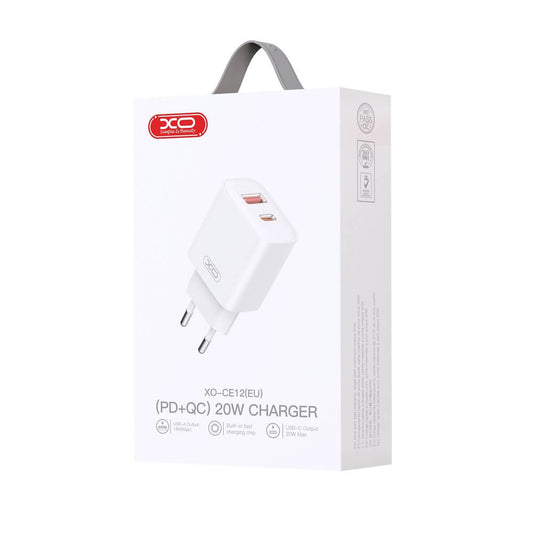 XO CE12 Dual Charger 20W – USB-C PD & USB-A QC 3.0 (Weiß) - MIZO.at