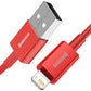 Lightning Schnellladekabel, 1 m Rot – 2,4A Kompakt Ladekabel - MIZO.at