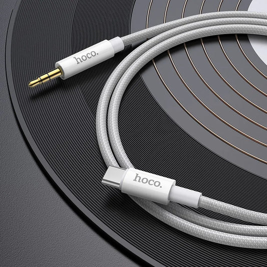 Hoco Aux Audio Jack 3,5mm zu Type-C Kabel – 1m Silber Audiokabel - MIZO.at