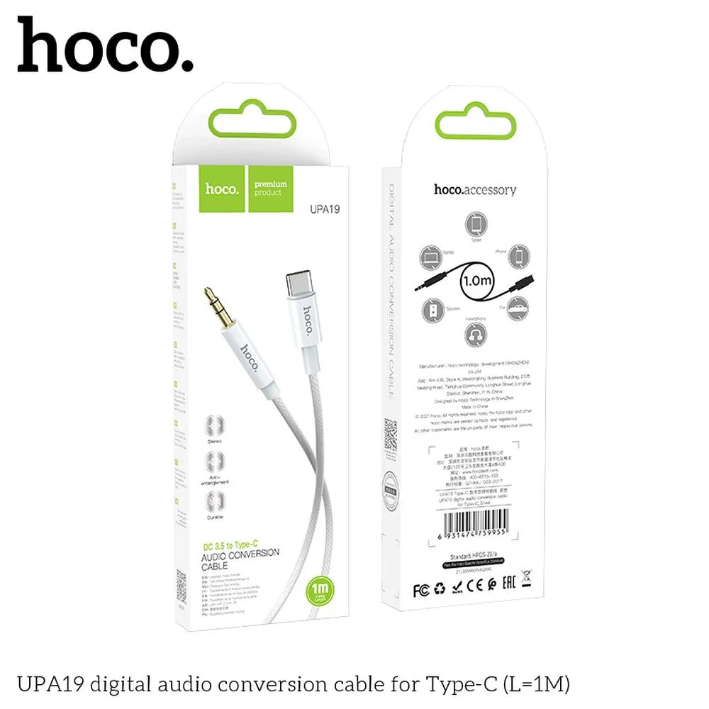 Hoco Aux Audio Jack 3.5mm to Type-C Cable | 1M Silver - MIZO.at