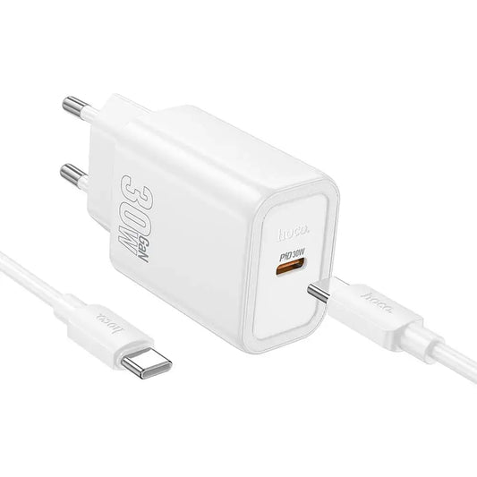 HOCO Wall Charger Type C + Cable Type C to Type C PD QC 30W N62 White - MIZO.at