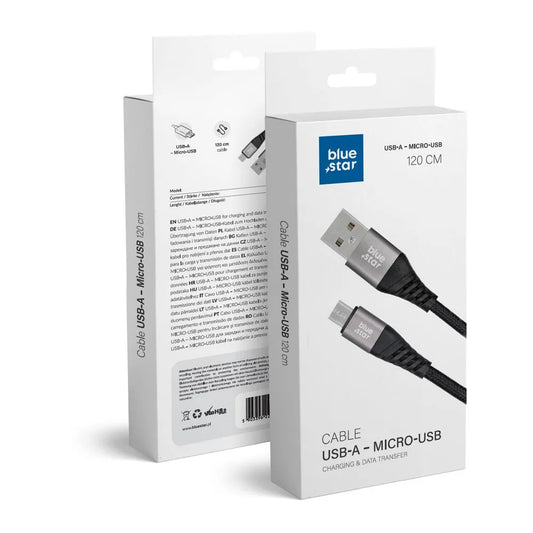 Blue Star Micro USB Kabel – 1,2m Schwarz Schnellladung Datensync - MIZO.at