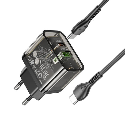 Hoco N34 20W Dual Ladegerät USB-A + USB-C + USB-C Kabel Transparent - MIZO.at