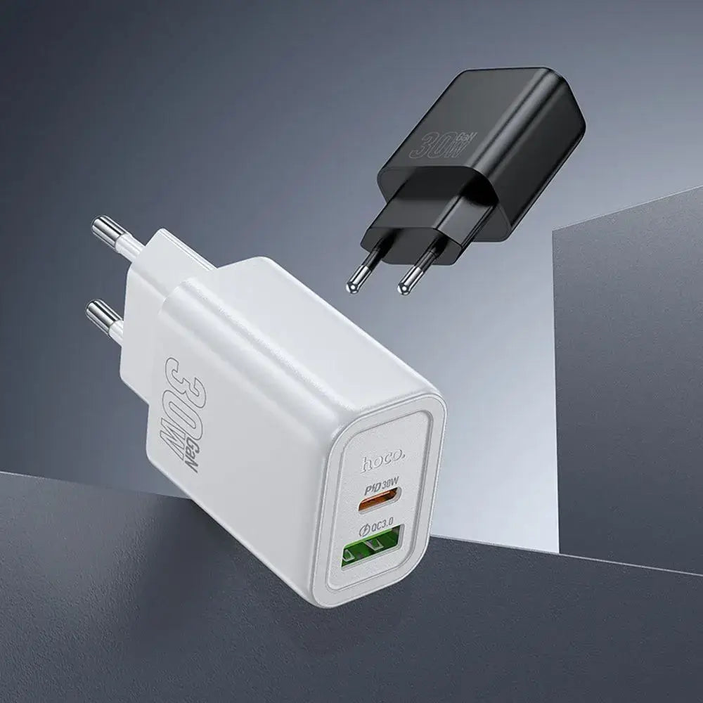 HOCO Wall Charger USB A + Type C PD QC3.0 3A 30W N63 White - MIZO.at