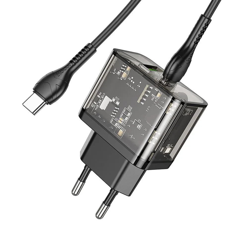Hoco N34 20W Dual Ladegerät USB-A + USB-C + USB-C Kabel Transparent - MIZO.at