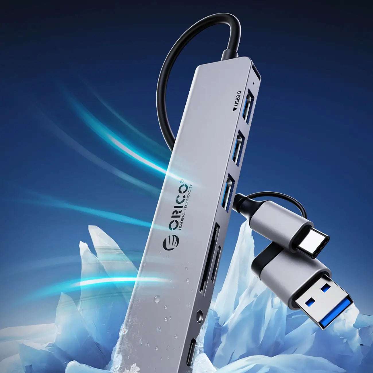 Orico YSA7-U3 7-Port USB-C/USB-A Hub Dock – Gray