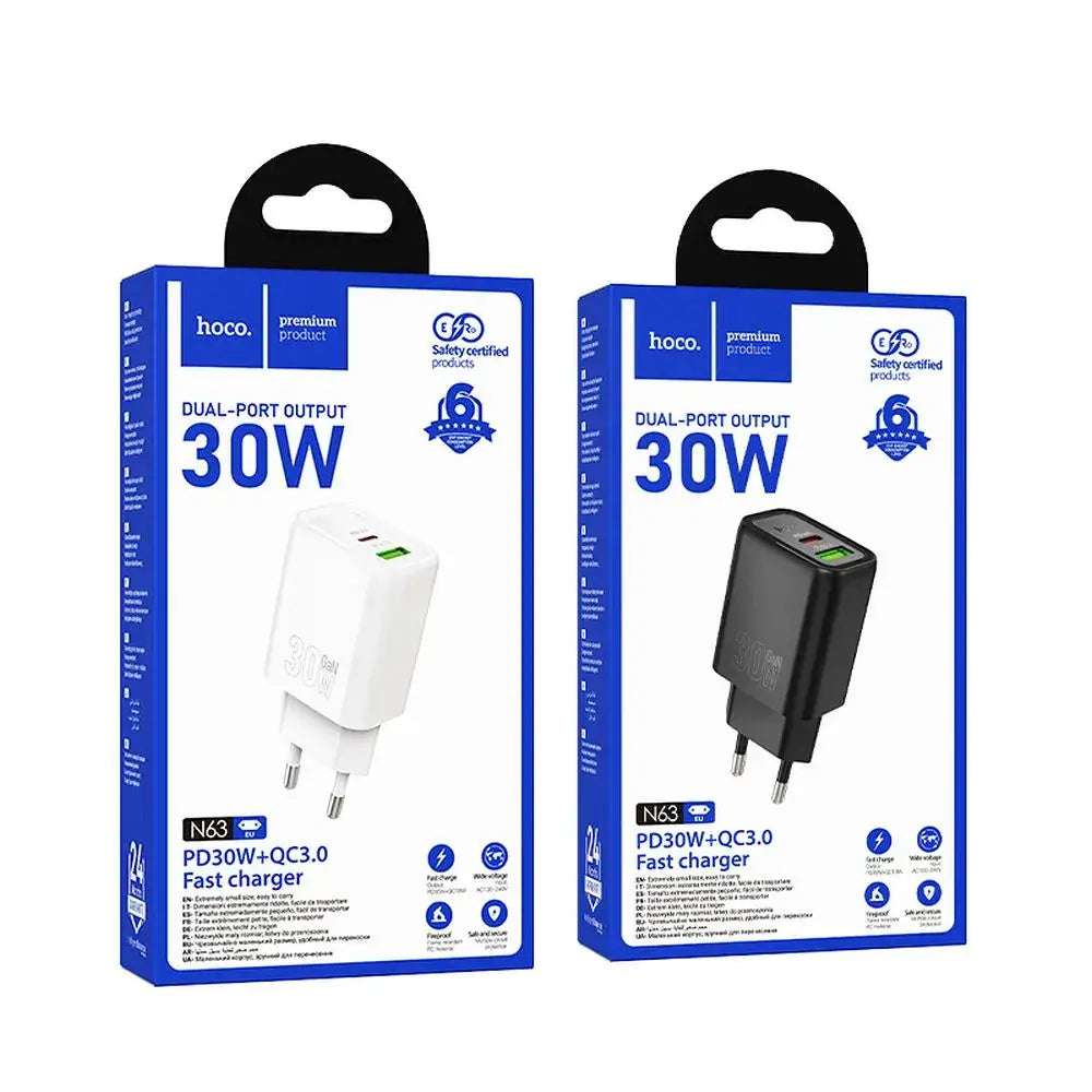 HOCO Wall Charger USB A + Type C PD QC3.0 3A 30W N63 White - MIZO.at