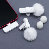 Wireless Lavalier Microphone Lightning Double with Long Hair K1 White - MIZO.at
