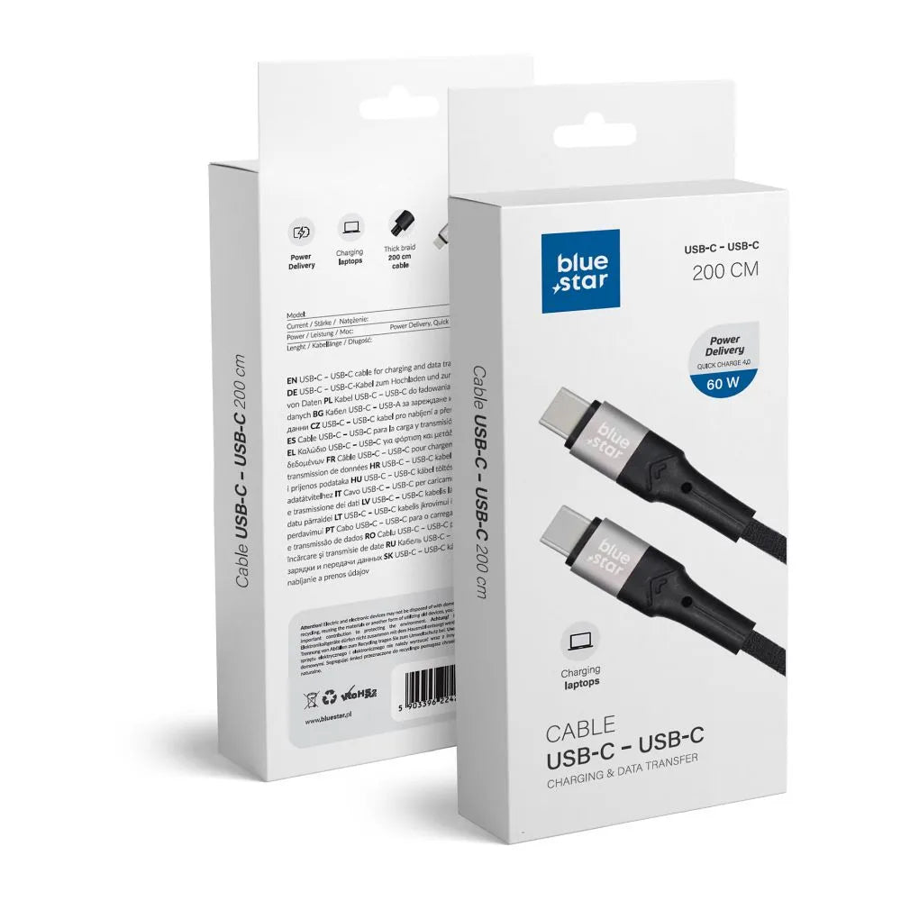 Blue Star 60W 2m USB-C to USB-C Cable | Fast Charging & Durable - MIZO.at