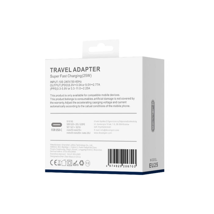 JELLICO EU25 Wall Charger 25W PD + USB-C Cable Black - MIZO.at